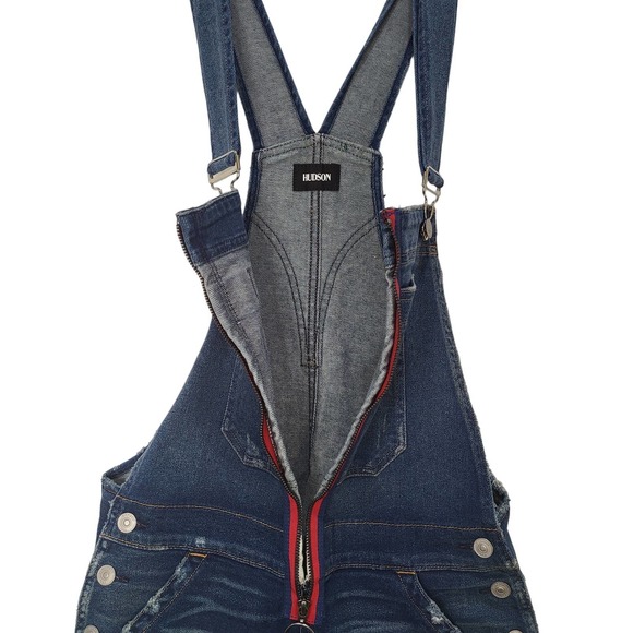 HUDSON JEANS Retail $235 JOEY DENIM EXPOSED ZIP SHORTALL ROMPER SZ Large #418 - Picture 6 of 10